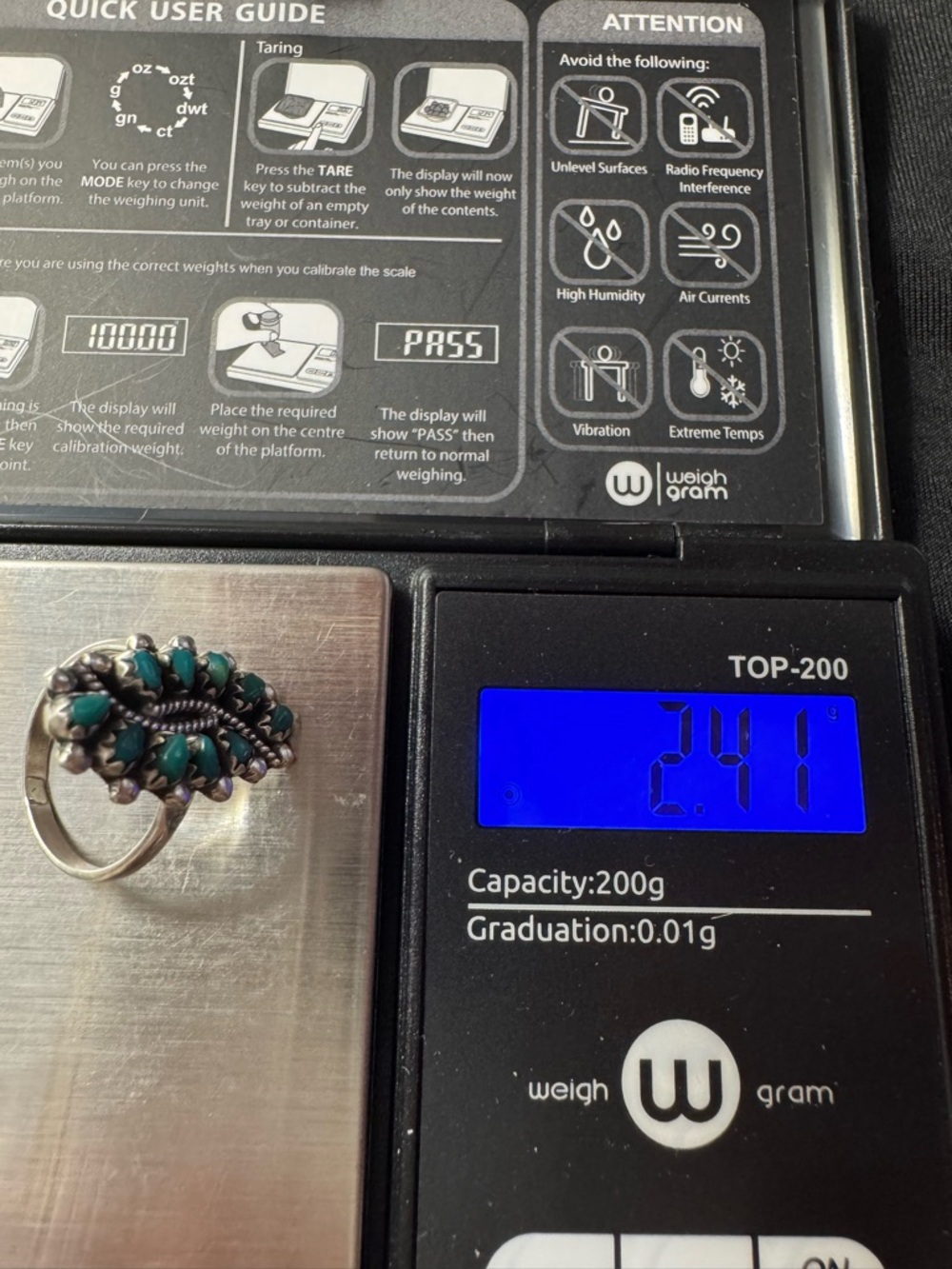 Zuni Sterling Silver Turquoise Cluster Ring Size 4.75 - Petit Point Style - Picture 7 of 9